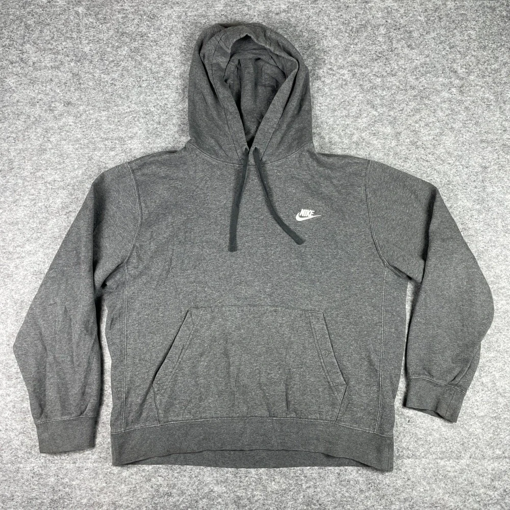 Nike Hoodie Mens Large Charcoal Heather Sportswear Club Fleece BV2654-071